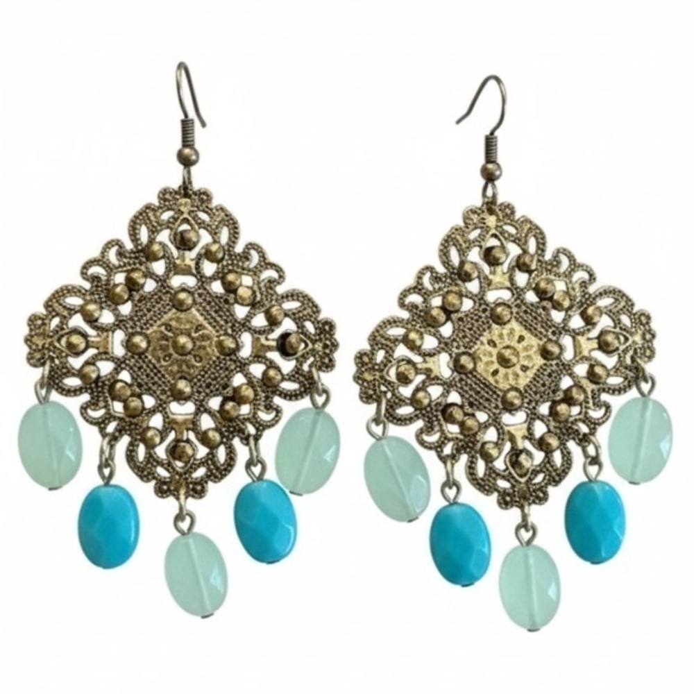 Gold and blue/teal Earrings